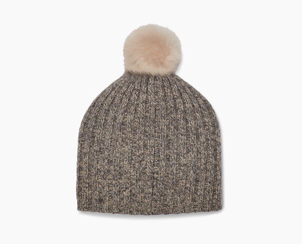 Ugg Pippa Rib Knit Pom - Womens Beanies - Grey - NZ (1684EPLTQ)